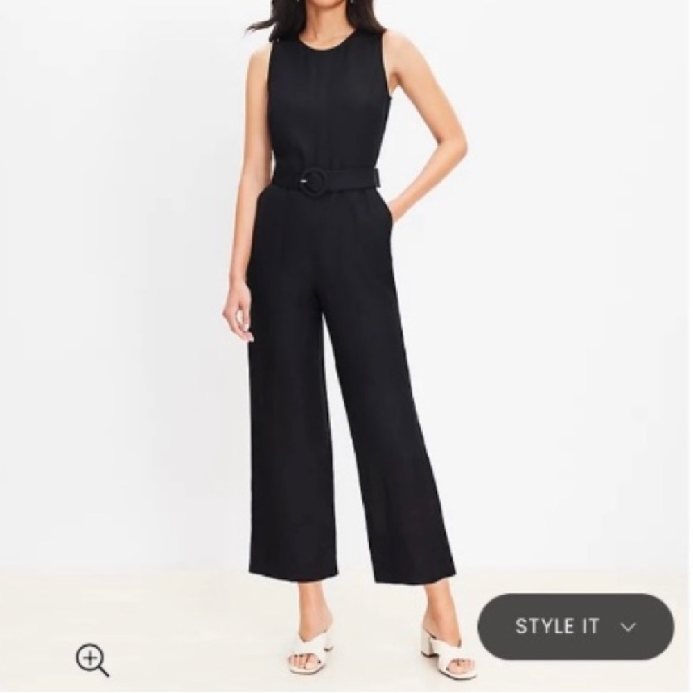 LOFT Linen Blend Belted Sleeveless Jumpsuit. Size 4